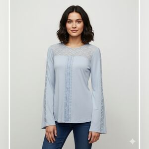 Cato Women's Light Blue Lace Embroidered Long Sleeve Blouse Size XS EUC